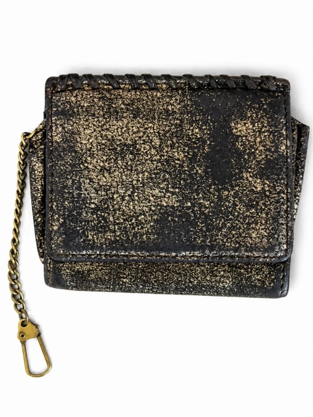HOBO Black Wallet with Gold-Tone Speckle and Chain
